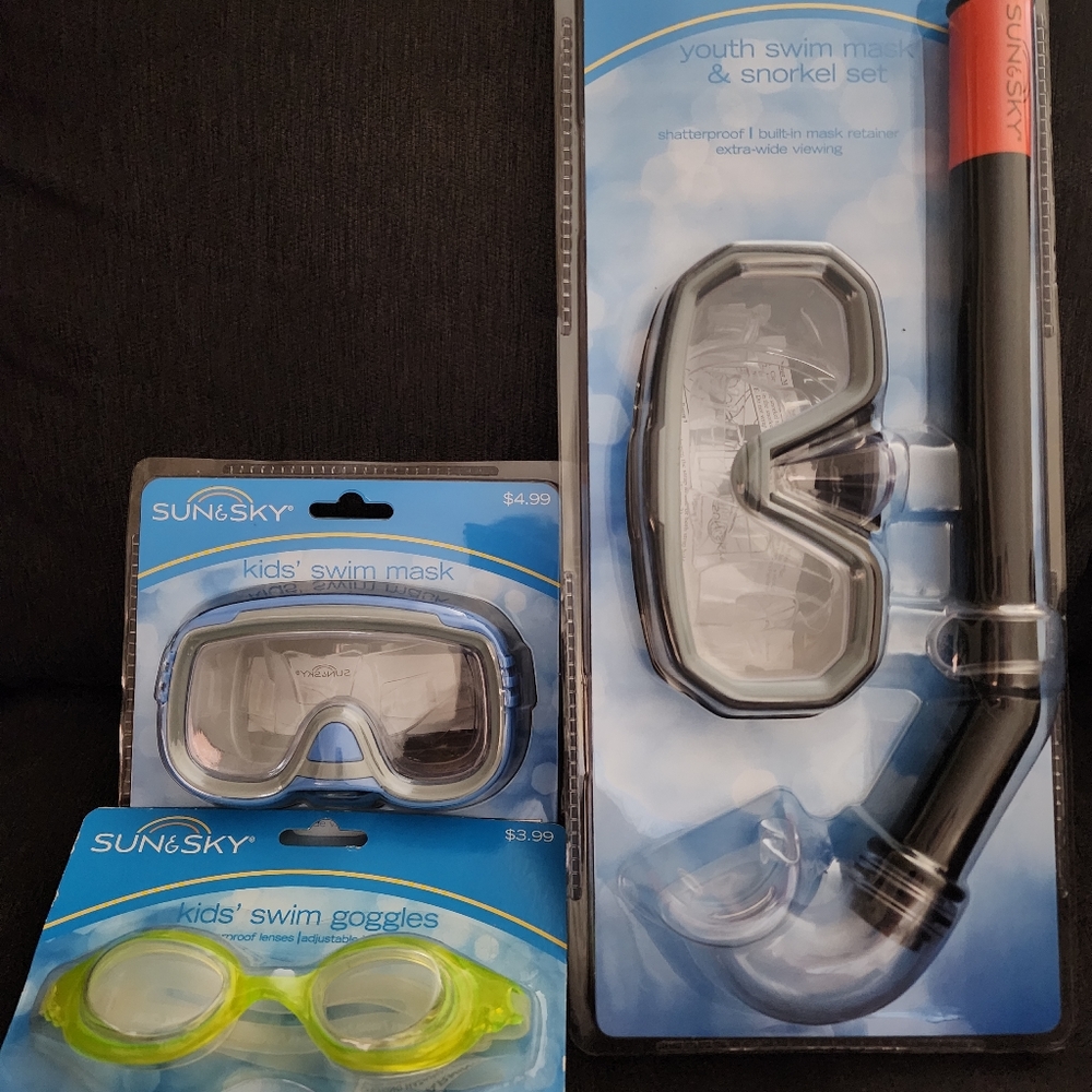 Sun & Sky Set Of Snorkel, Swim Masks, And Goggles.